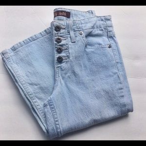 High rise flared button down light wash jeans